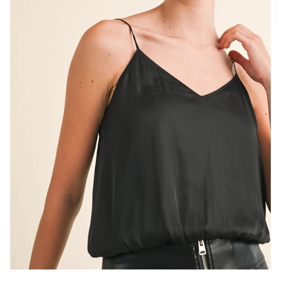 NWT Reset Black Bubble Hem Satin Tank Top - Picture 2 of 8